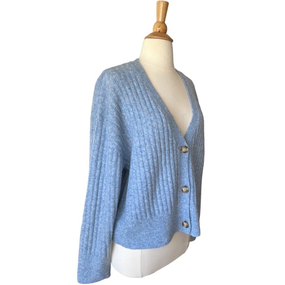 ZARA Ribbed Knit Boxy Cropped Cardigan Sweater, L - Picture 5 of 15